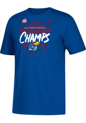 Kansas Jayhawks 2018 Big 12 Tournament Champions Adidas On Court Blue T-Shirt