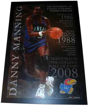 Kansas Jayhawks Basketball Danny Manning Black Framed Picture 38.5 X 26.5