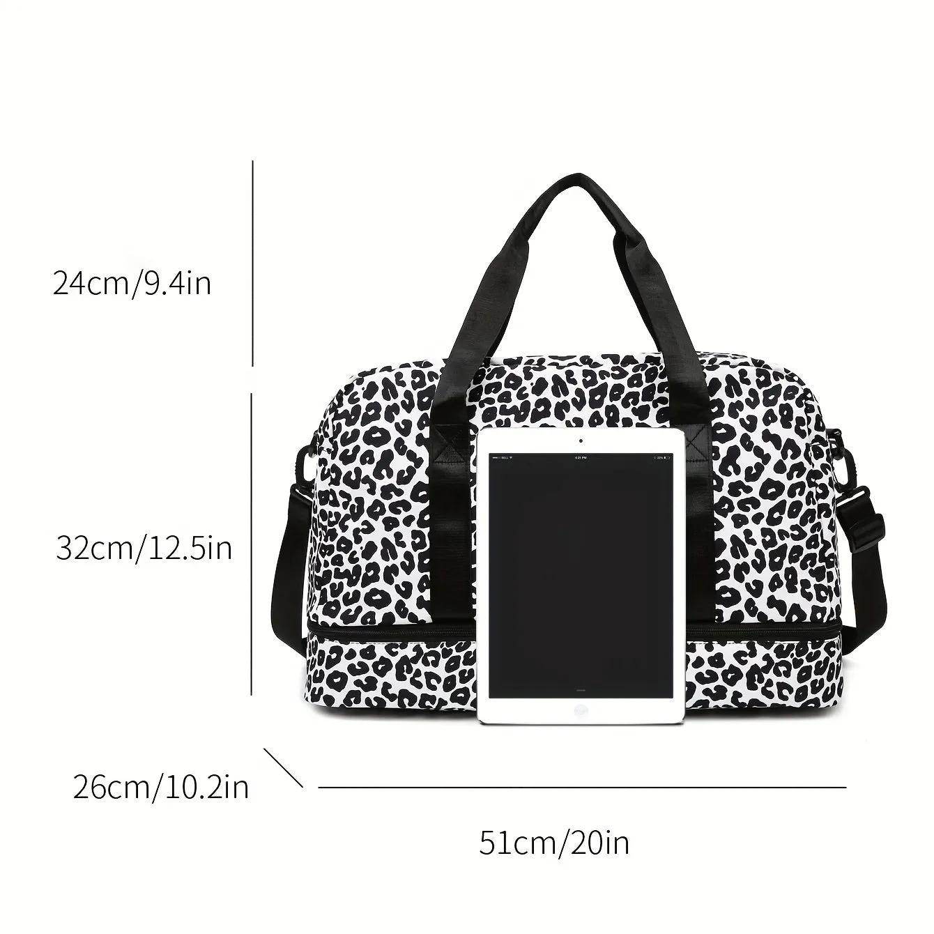 Leopard Print Gym Bag with Shoe Compartment Large Capacity Weekend Duffle