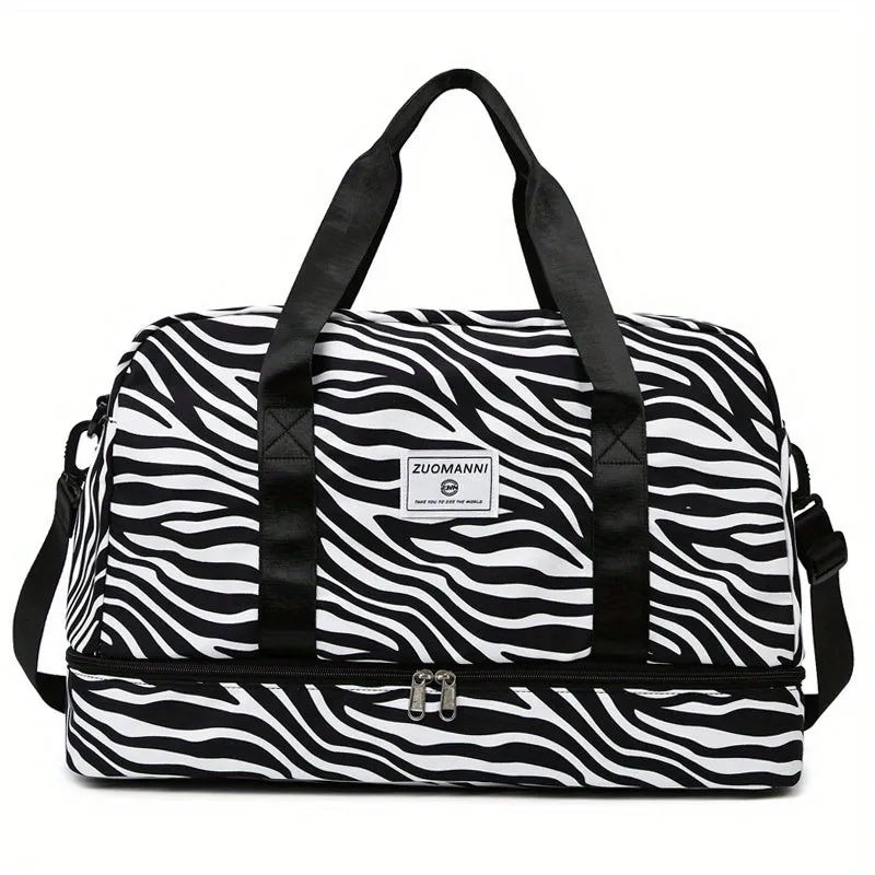 Leopard Print Gym Bag with Shoe Compartment Large Capacity Weekend Duffle