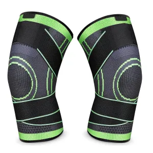 Leosportz Fabric Knee Caps For Men Women Gym Workout (Pack Of Two)-Knee Support For Knee Pain With Knee Band|Extra Compression Knee Sleeves Leg Supporter For Gym (Xl, Black N Green)