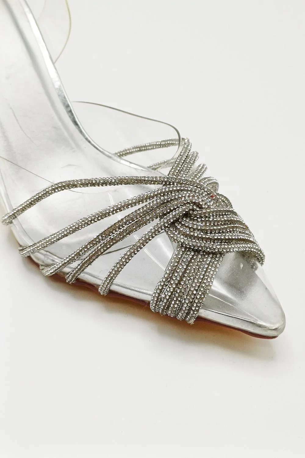 Liz Diamante Embellished Sling Back Perspex Court Shoes in Silver