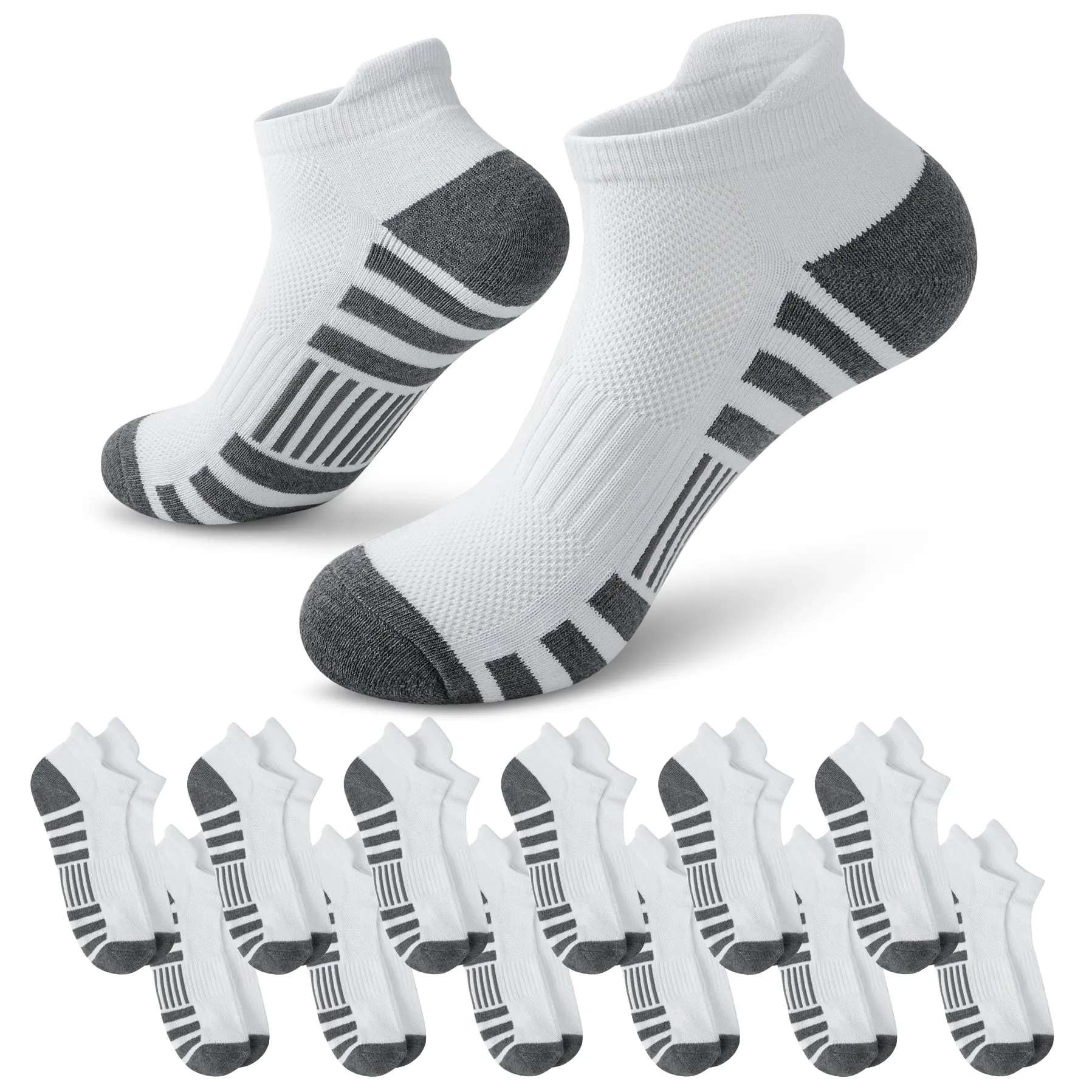 Loritta 12 Pairs Mens Ankle Athletic Low Cut Sports Socks Cushioned Breathable Running Cotton Socks Size 6-9