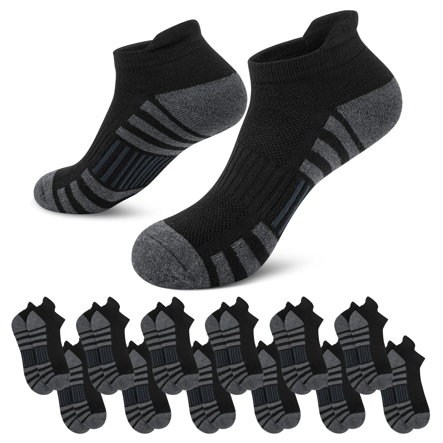 Loritta 12 Pairs Mens Ankle Athletic Low Cut Sports Socks Cushioned Breathable Running Cotton Socks Size 6-9