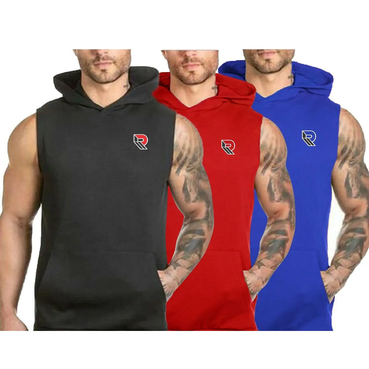 Men Muscle Sleeveless Hoodie Tank Top Bodybuilding Gym Workout Vest T-Shirt UK