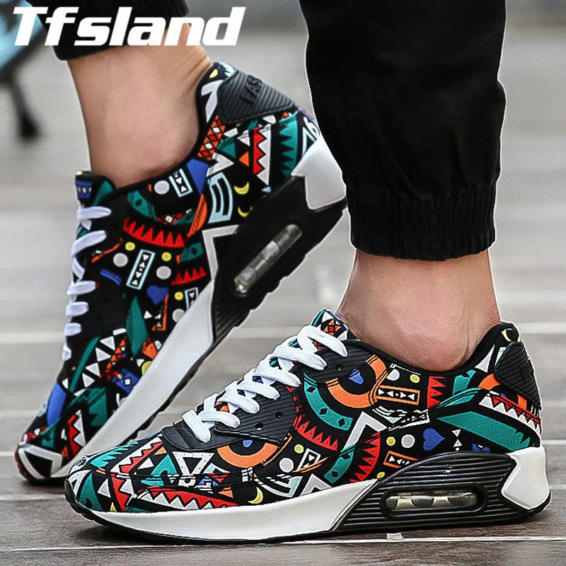 Men Women Sport Air Mesh Breathable Shoes Trainers Unisex Walking Flats Printed Mixed Color Leisure Basketball Shoes Sneakers