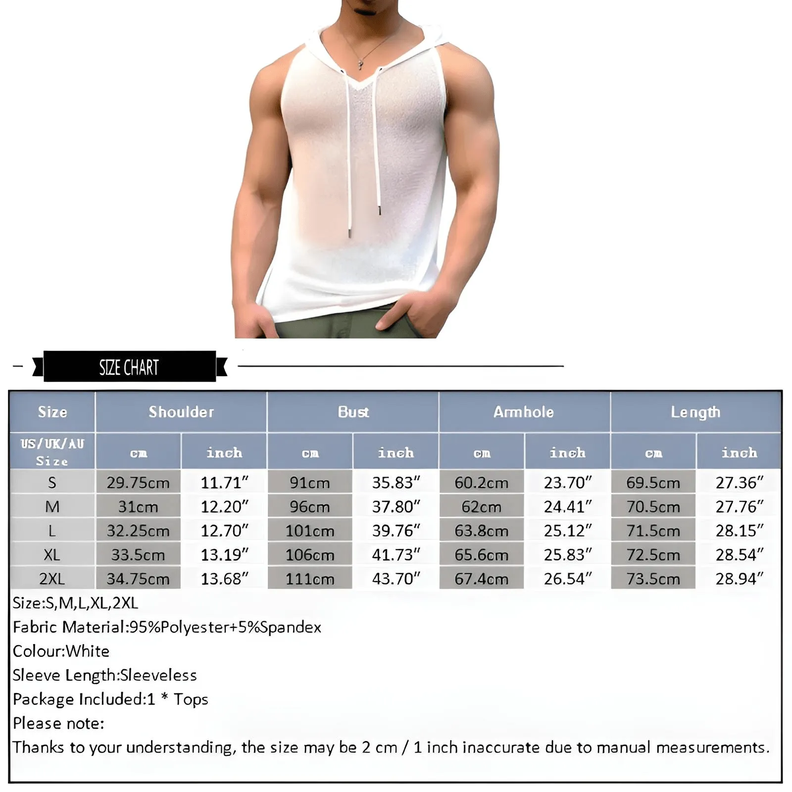 Men's Sleeveless V Neck Mesh Men's Hooded Tank Top