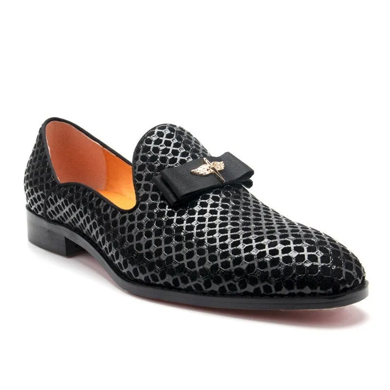 Metal Appliques Geometric Black Leather Loafers