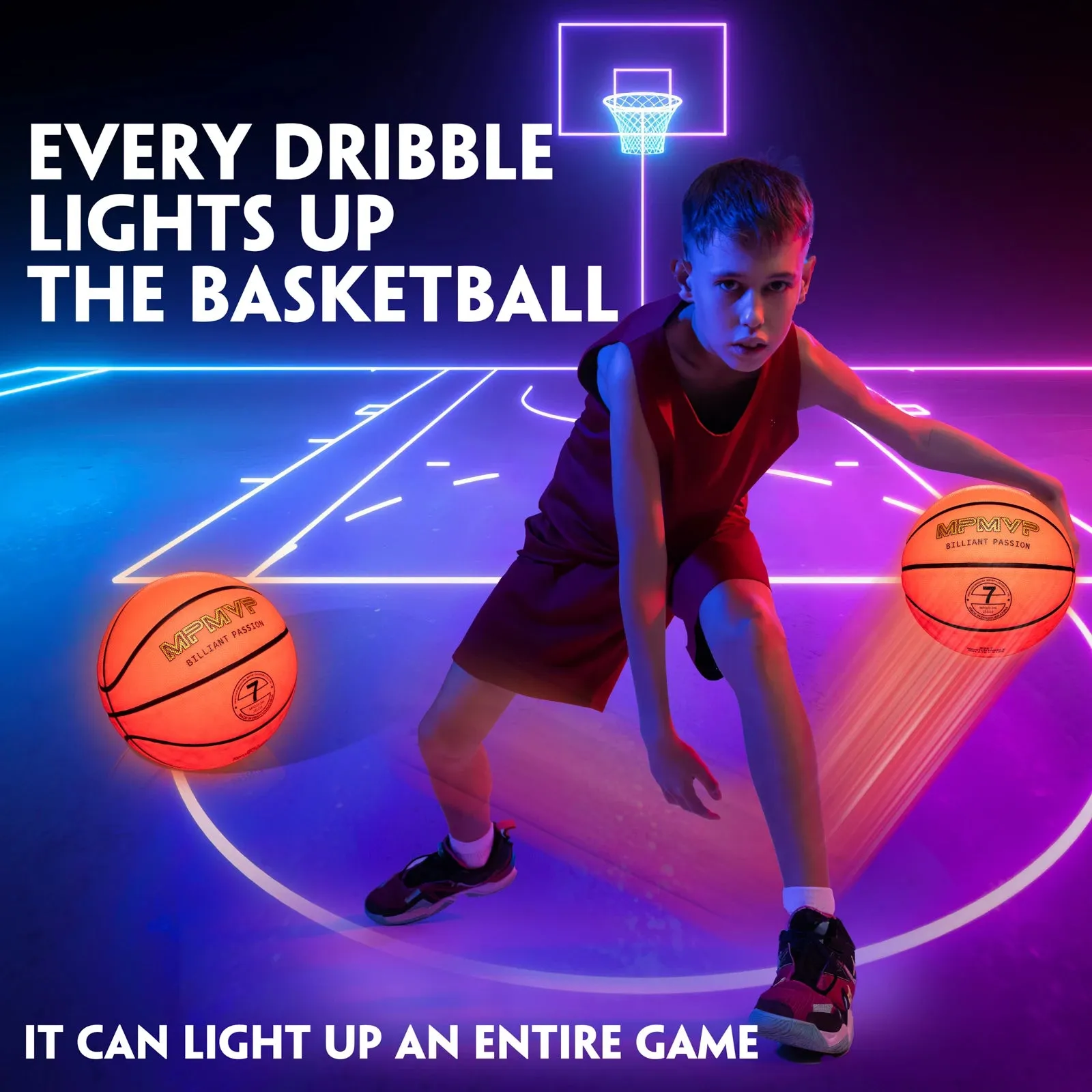 MPMVP Light Up Basketball - Size 7 - Glow in The Dark - Rechargeable - Perfect for Athletes, Kids, and Basketball Lovers