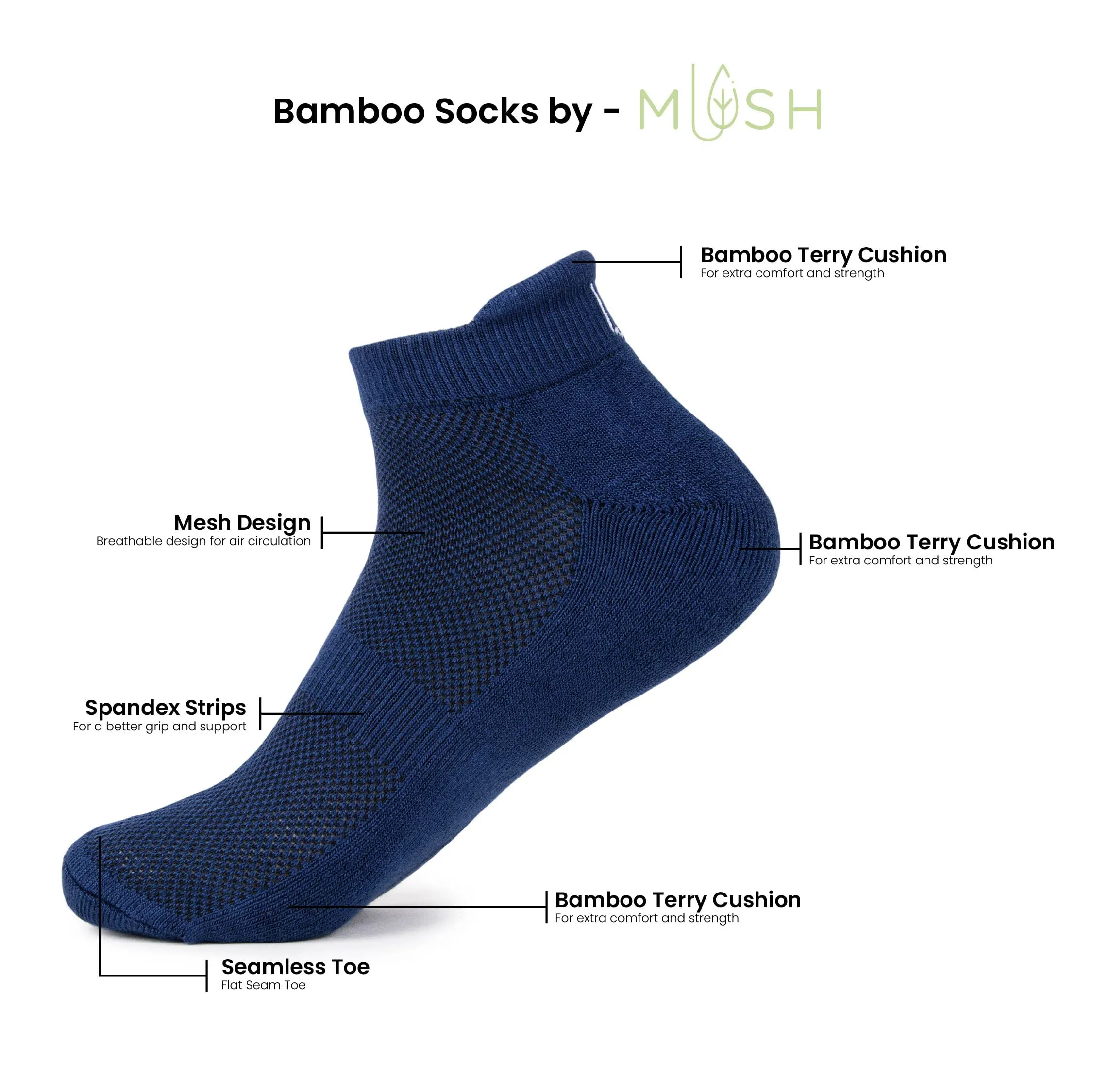 Mush Bamboo Performance Socks for Men || Sports & Casual Wear Ultra Soft, Anti Odor, Breathable Ankle Length Pack of 3 UK Size 6-10 (Sky Blue, White, Black & Sky Blue, Light Grey, Navy Blue, 6)