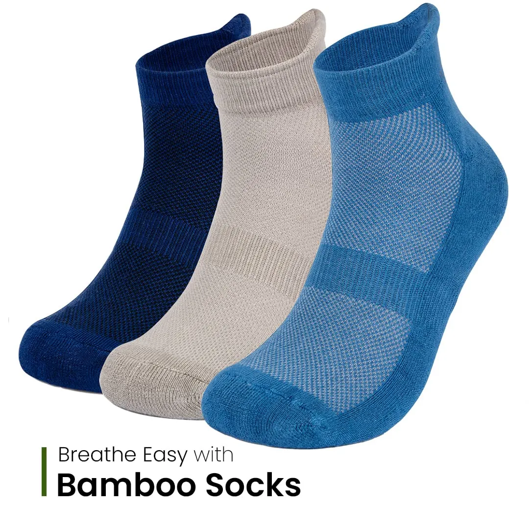 Mush Bamboo Performance Socks for Men || Sports & Casual Wear Ultra Soft, Anti Odor, Breathable Ankle Length Pack of 3 UK Size 6-10 (Sky Blue, White, Black & Sky Blue, Light Grey, Navy Blue, 6)