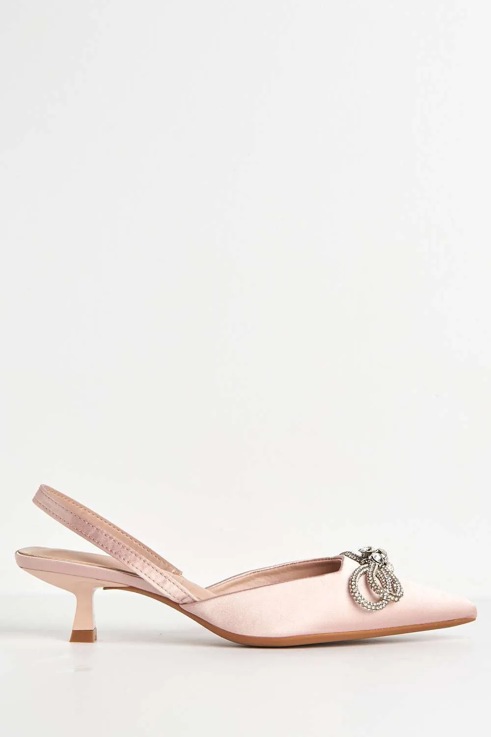 Nia Diamante Bow Detail Kitten Heel Court Shoes in Champagne