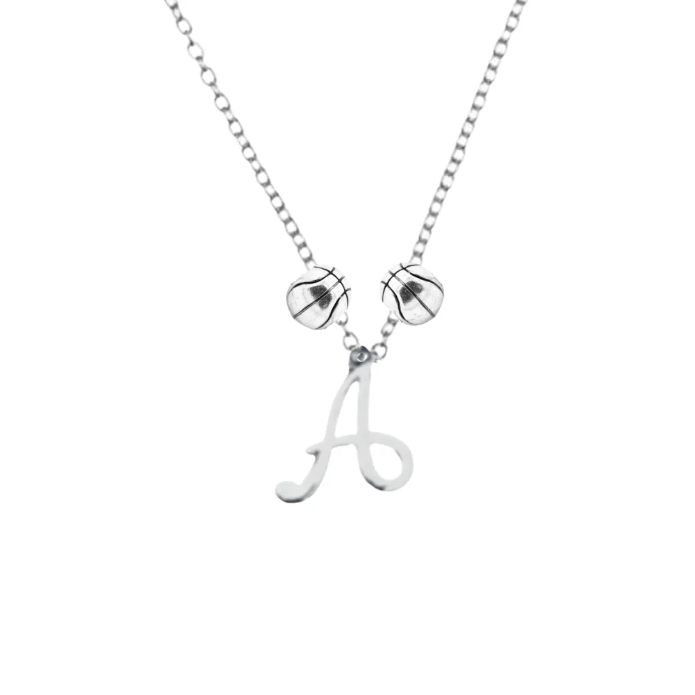 Personalized Basketball Charm Necklace with Letter Charm