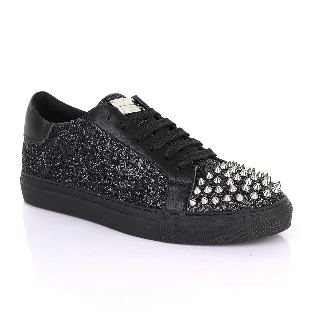 Philipp Plein Spikes and Studded Black Sneakers