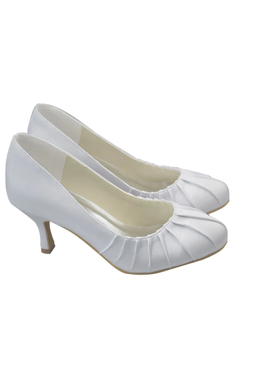 Real Made White low Heel Close Toe Satin Wedding Shoes S70