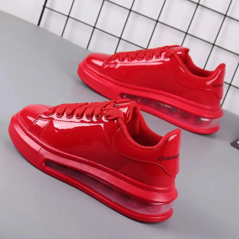 Red Glossy Casual Shoes – Breathable Sports Skateboard Shoes