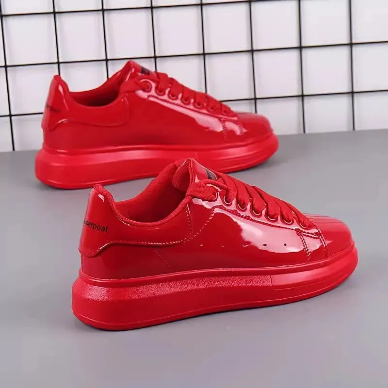 Red Glossy Casual Shoes – Breathable Sports Skateboard Shoes