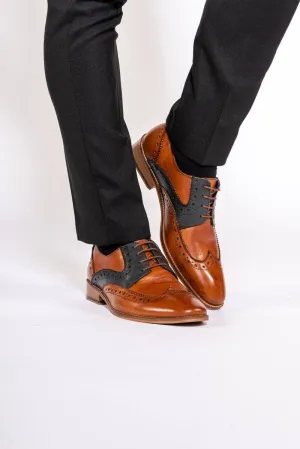 Riley Tan Navy Leather Contrast Oxford Brogue Shoes