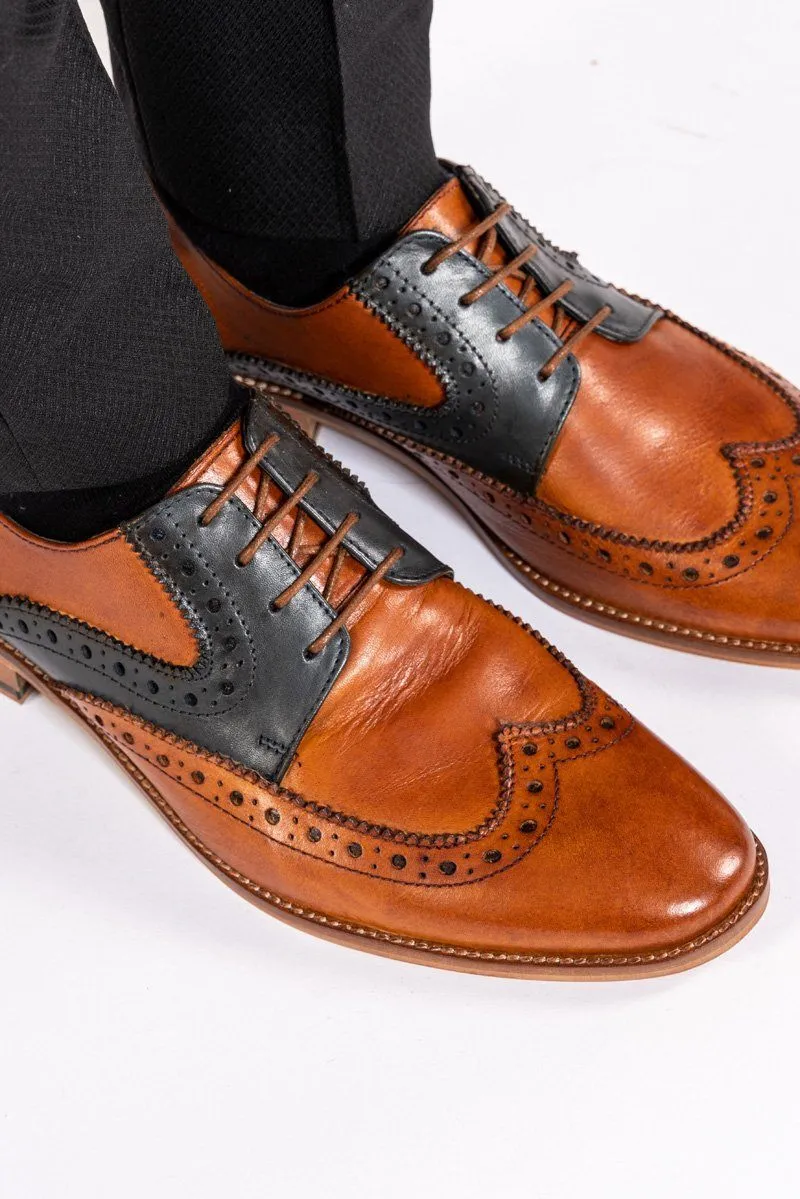 Riley Tan Navy Leather Contrast Oxford Brogue Shoes