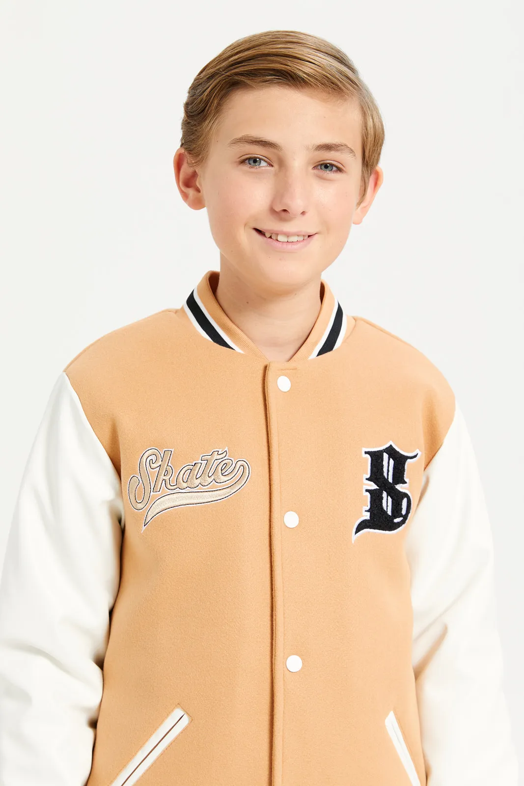 Senior Boys Beige Embellished Basketball Jacket