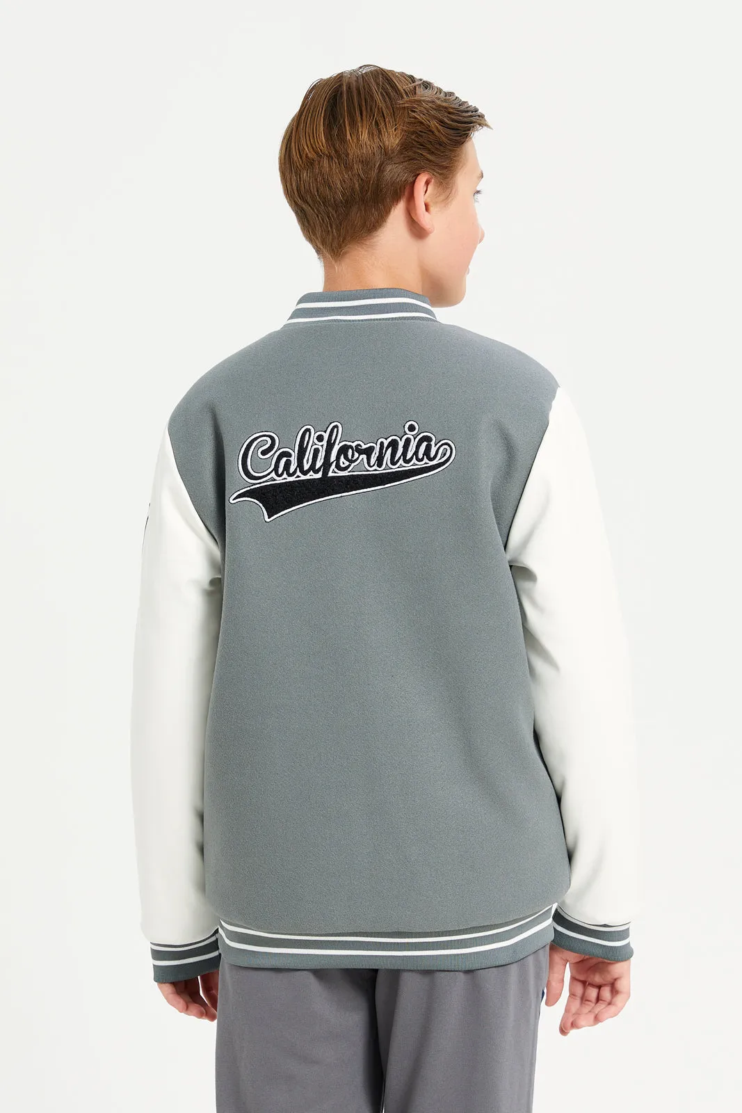 Senior Boys Grey Embellished Basketball Jacket