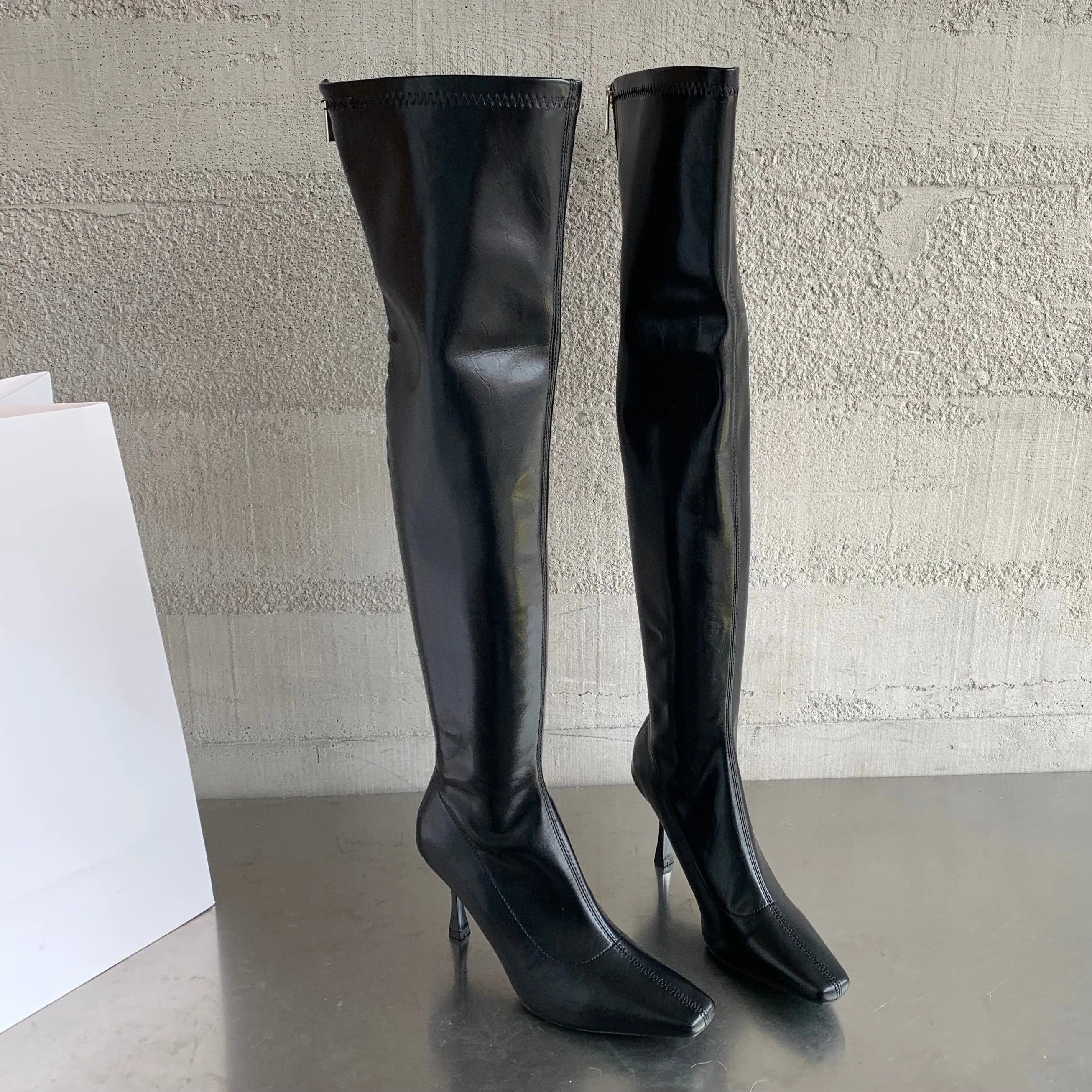 Shiny Leather Pointed Toe Stiletto Over-the-knee Boots