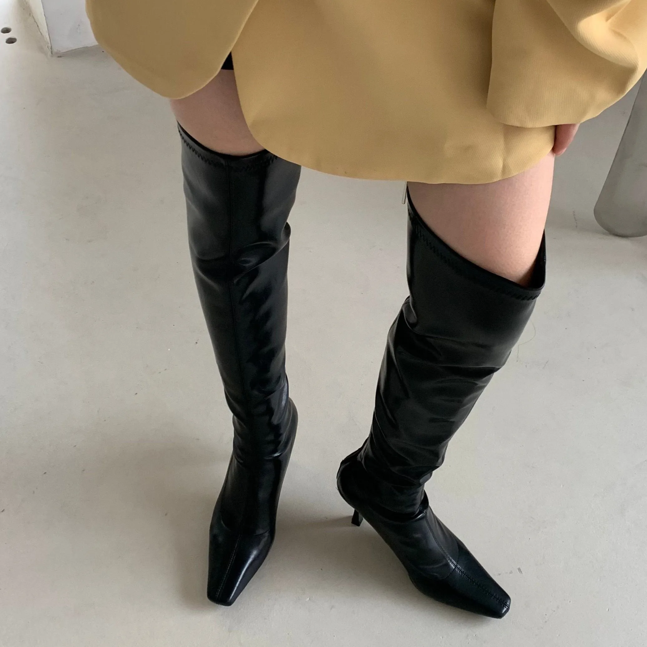 Shiny Leather Pointed Toe Stiletto Over-the-knee Boots