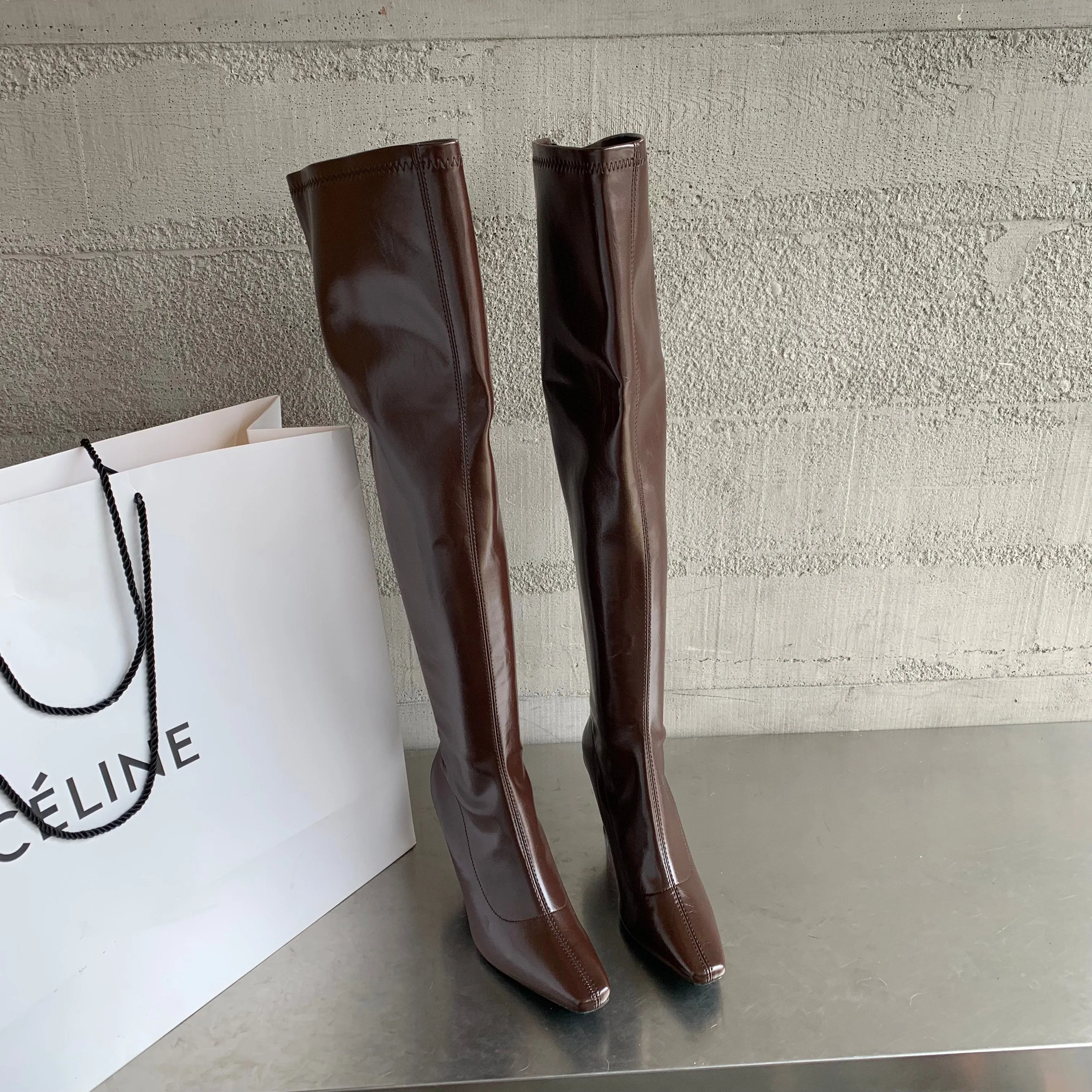 Shiny Leather Pointed Toe Stiletto Over-the-knee Boots