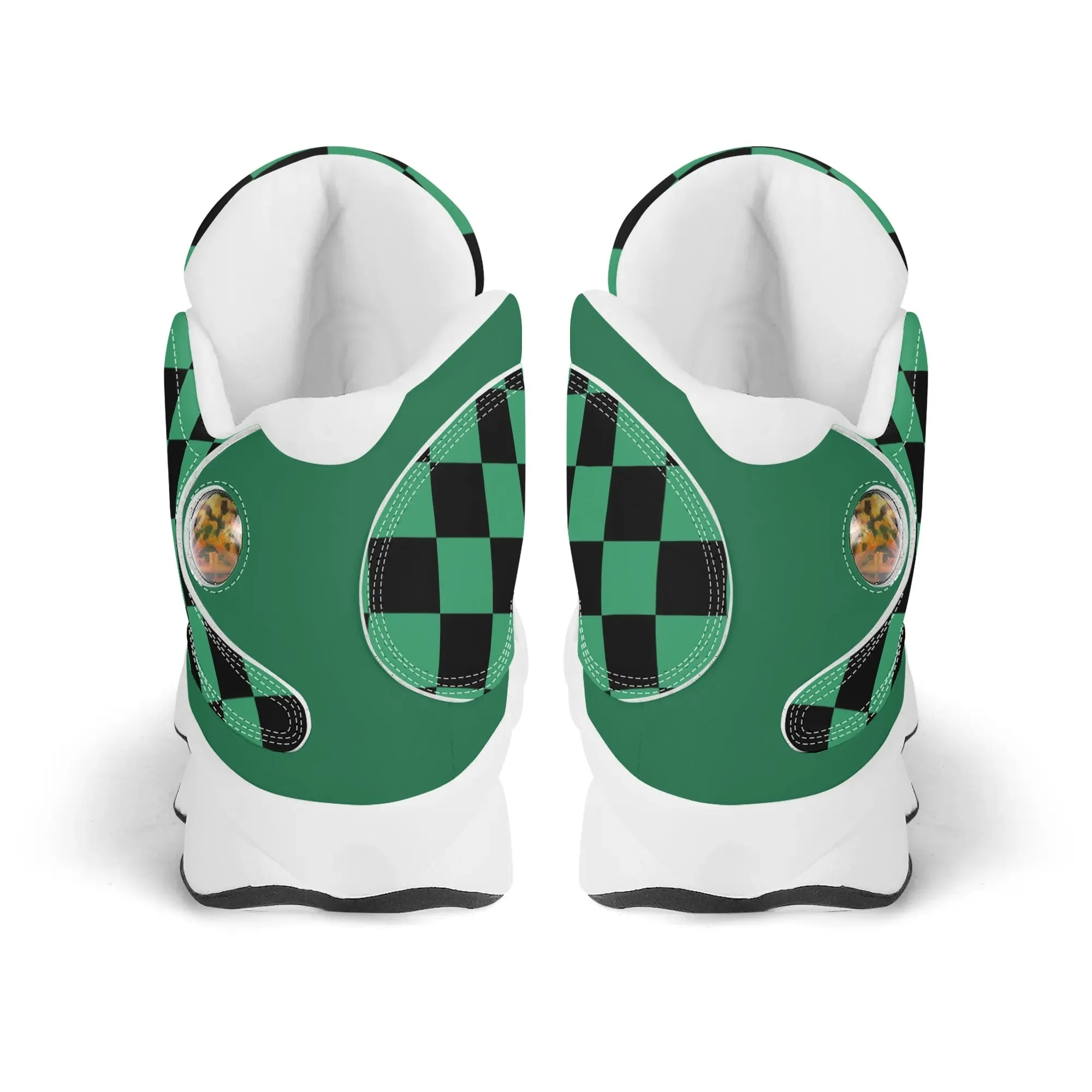 Skate shoe | High Top Sneakers | PU Vegan Leather Basketball shoes | Anime Slayer of Demon | Green Black Checkered