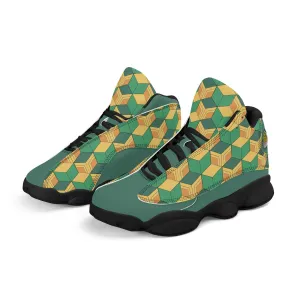 Skate shoe | High Top Sneakers | PU Vegan Leather Basketball shoes | Anime Slayer of Demon | Green Yellow Pattern