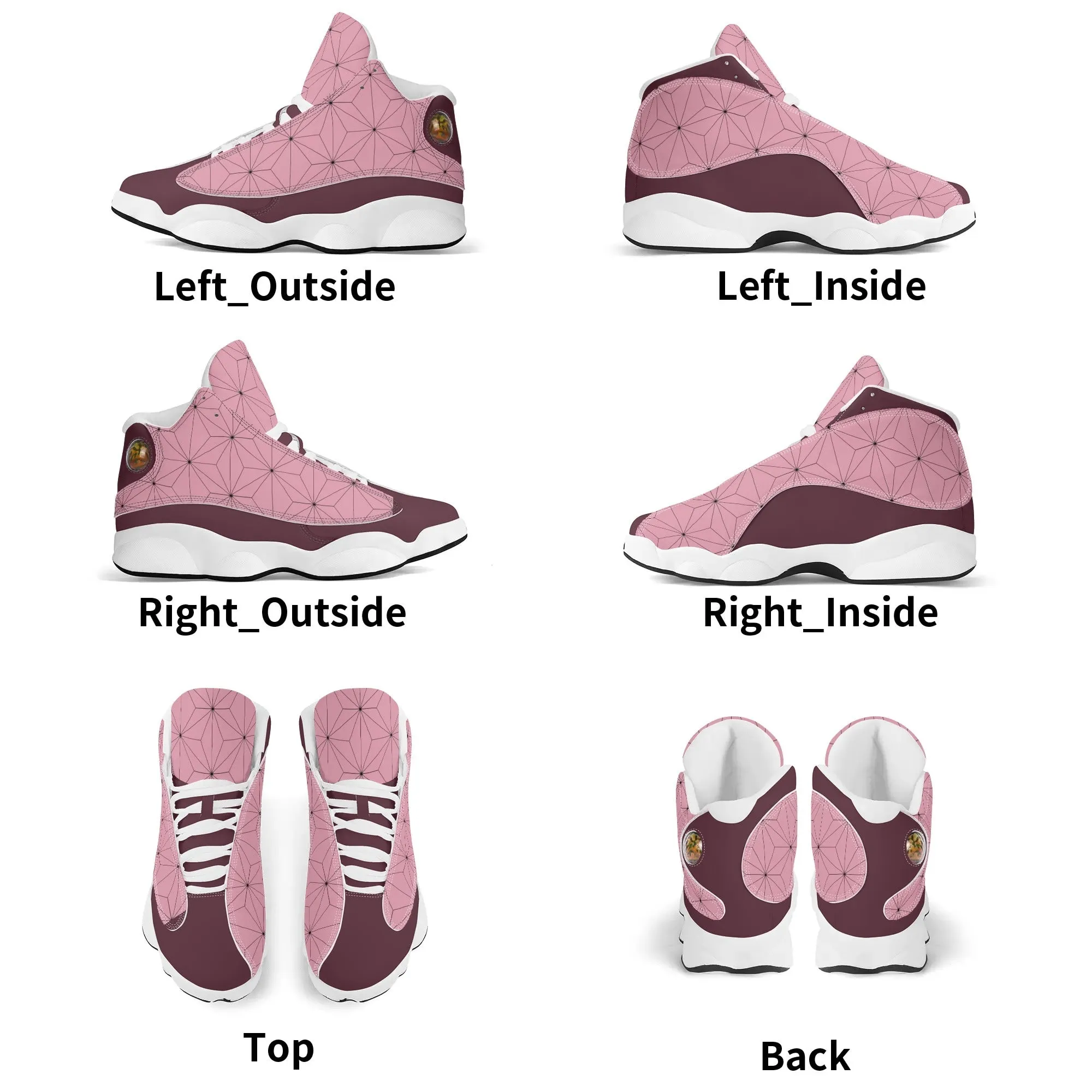 Skate shoe | High Top Sneakers | PU Vegan Leather Basketball shoes | Anime Slayer of Demon | Pink Flower pattern