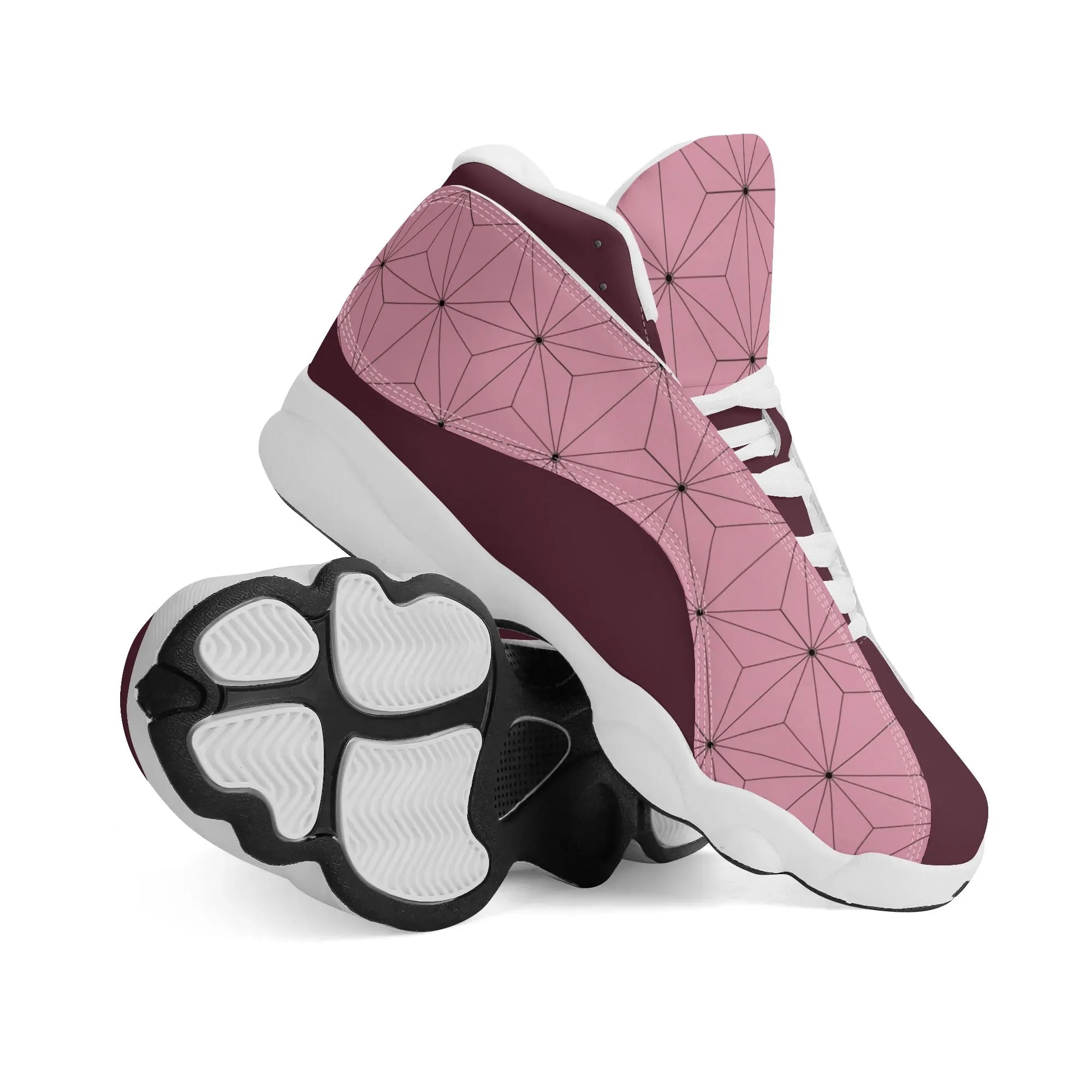 Skate shoe | High Top Sneakers | PU Vegan Leather Basketball shoes | Anime Slayer of Demon | Pink Flower pattern