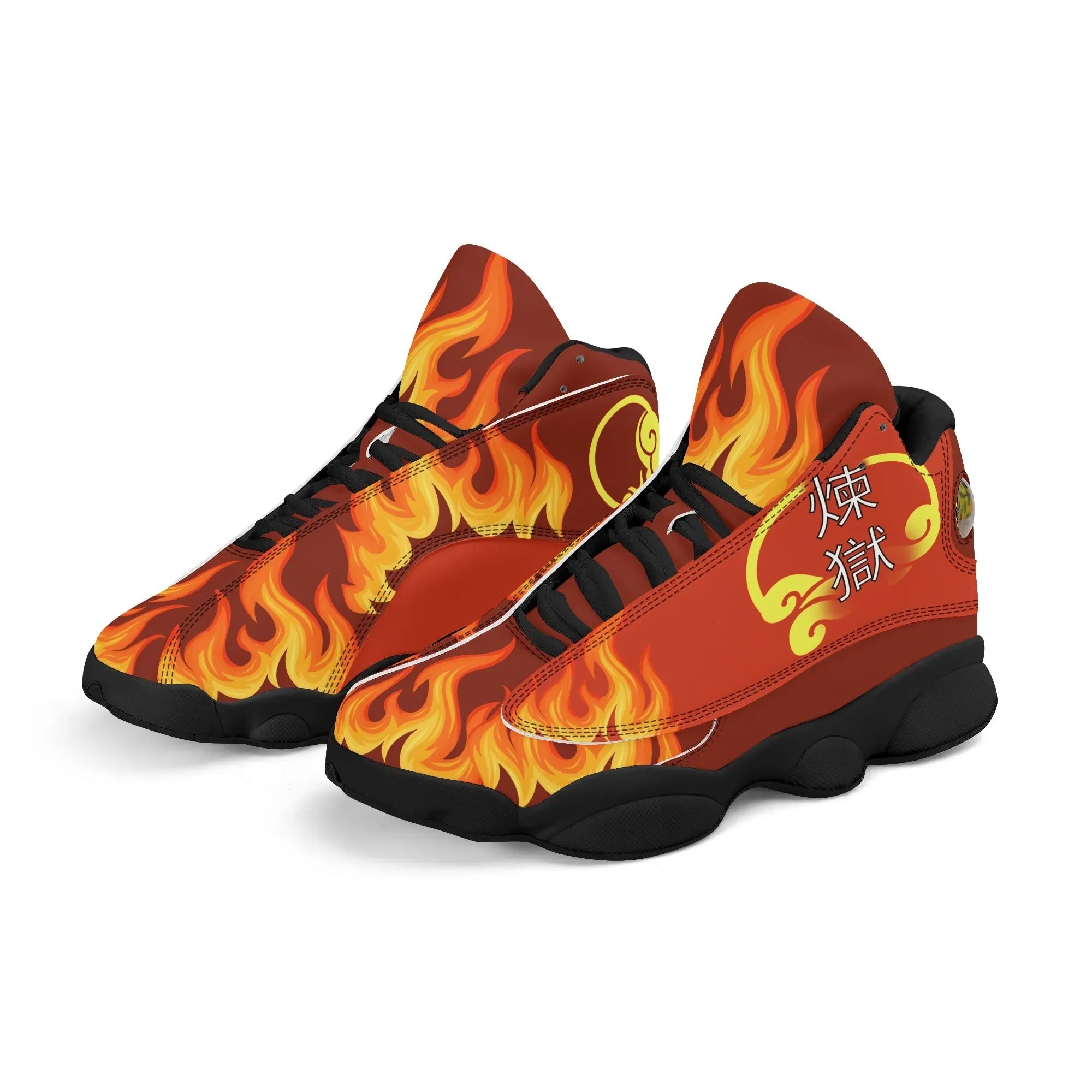 Skate shoe | High Top Sneakers | PU Vegan Leather Basketball shoes | Anime Slayer of Demon | Red Flames pattern