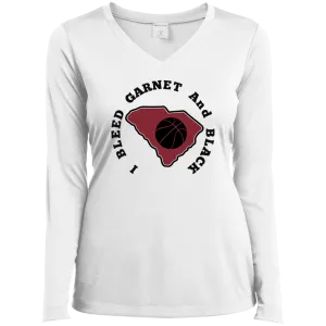 Sport-Tek I Bleed Garnet & Black Ladies' LS Performance V-Neck T-Shirt