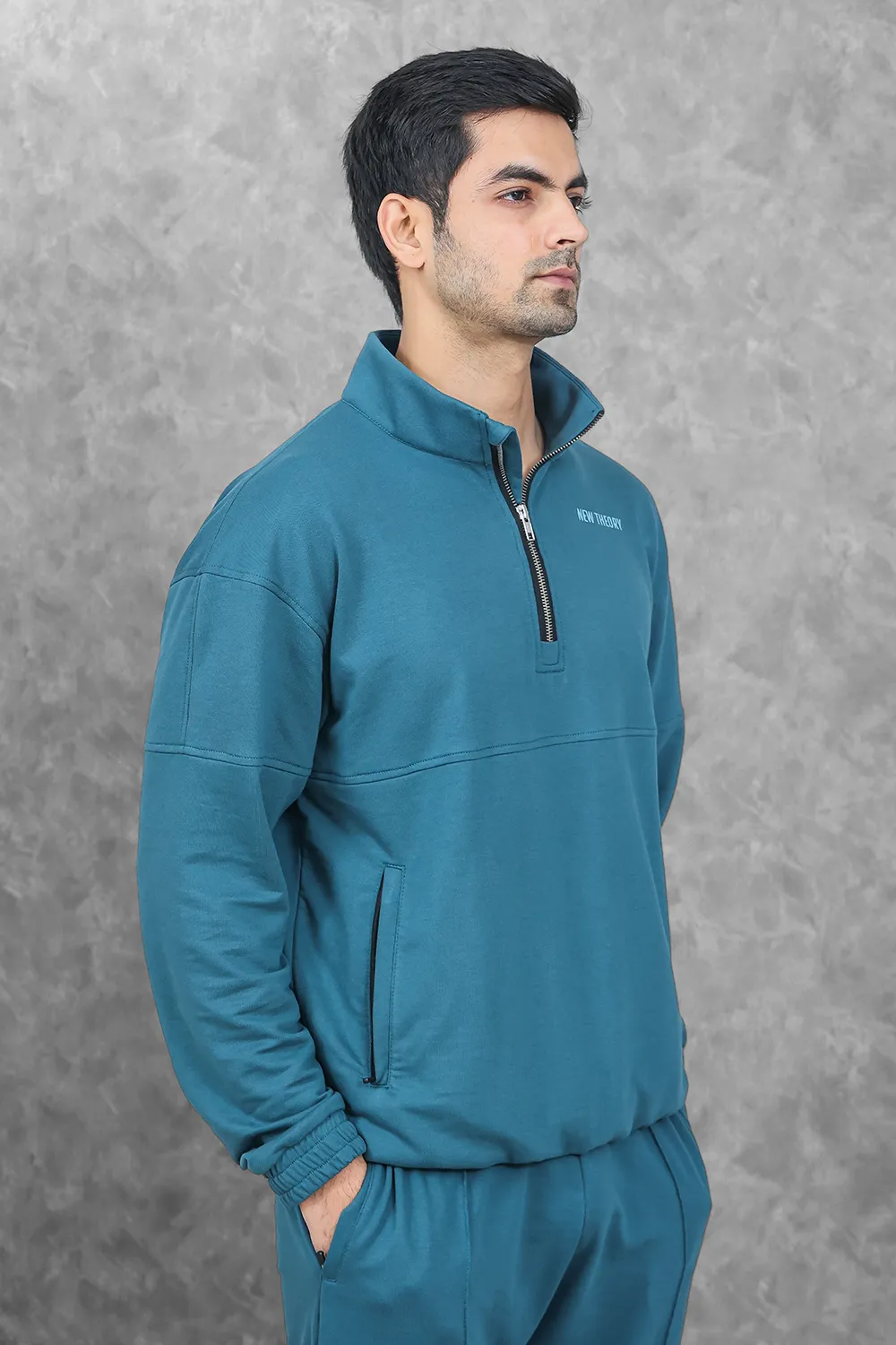 Studio Straight Fit Quarter Zip- Azure Teal