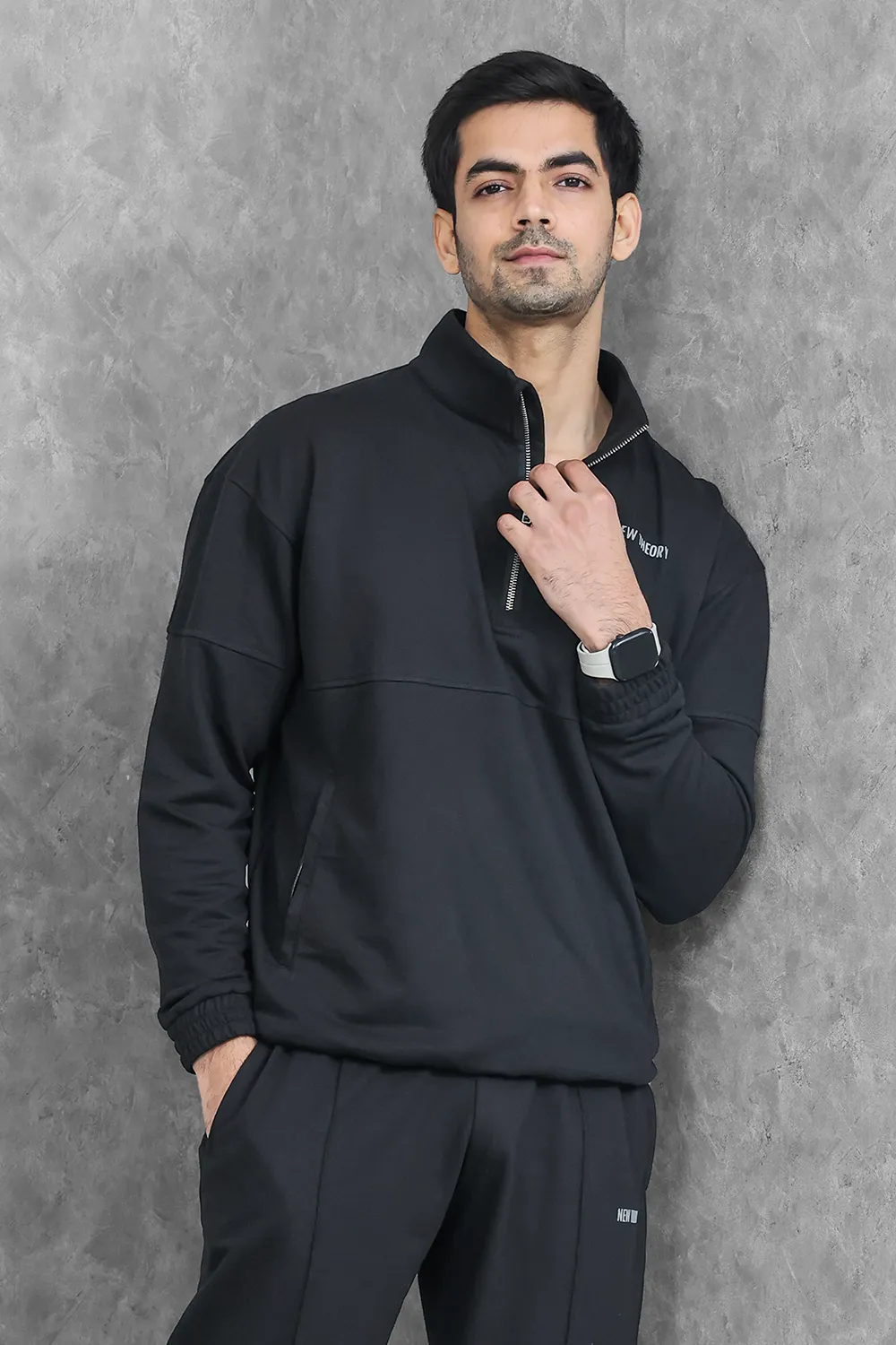 Studio Straight Fit Quarter Zip- Charcoal Black