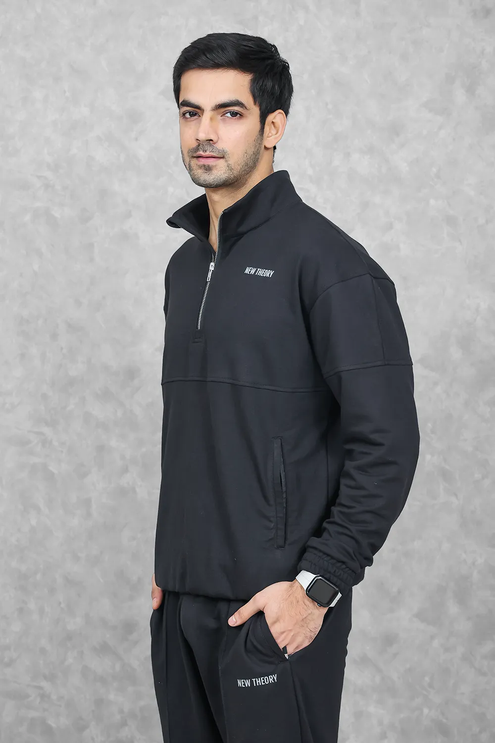 Studio Straight Fit Quarter Zip- Charcoal Black