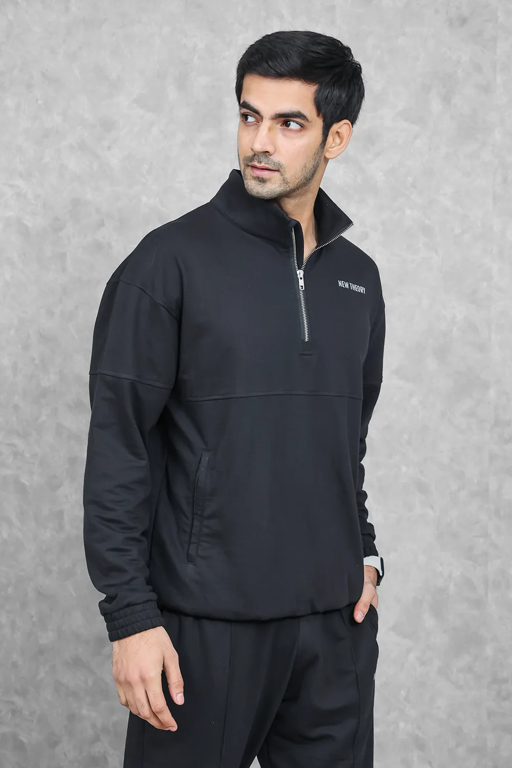 Studio Straight Fit Quarter Zip- Charcoal Black