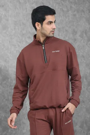 Studio Straight Fit Quarter Zip- Chocolate Brown