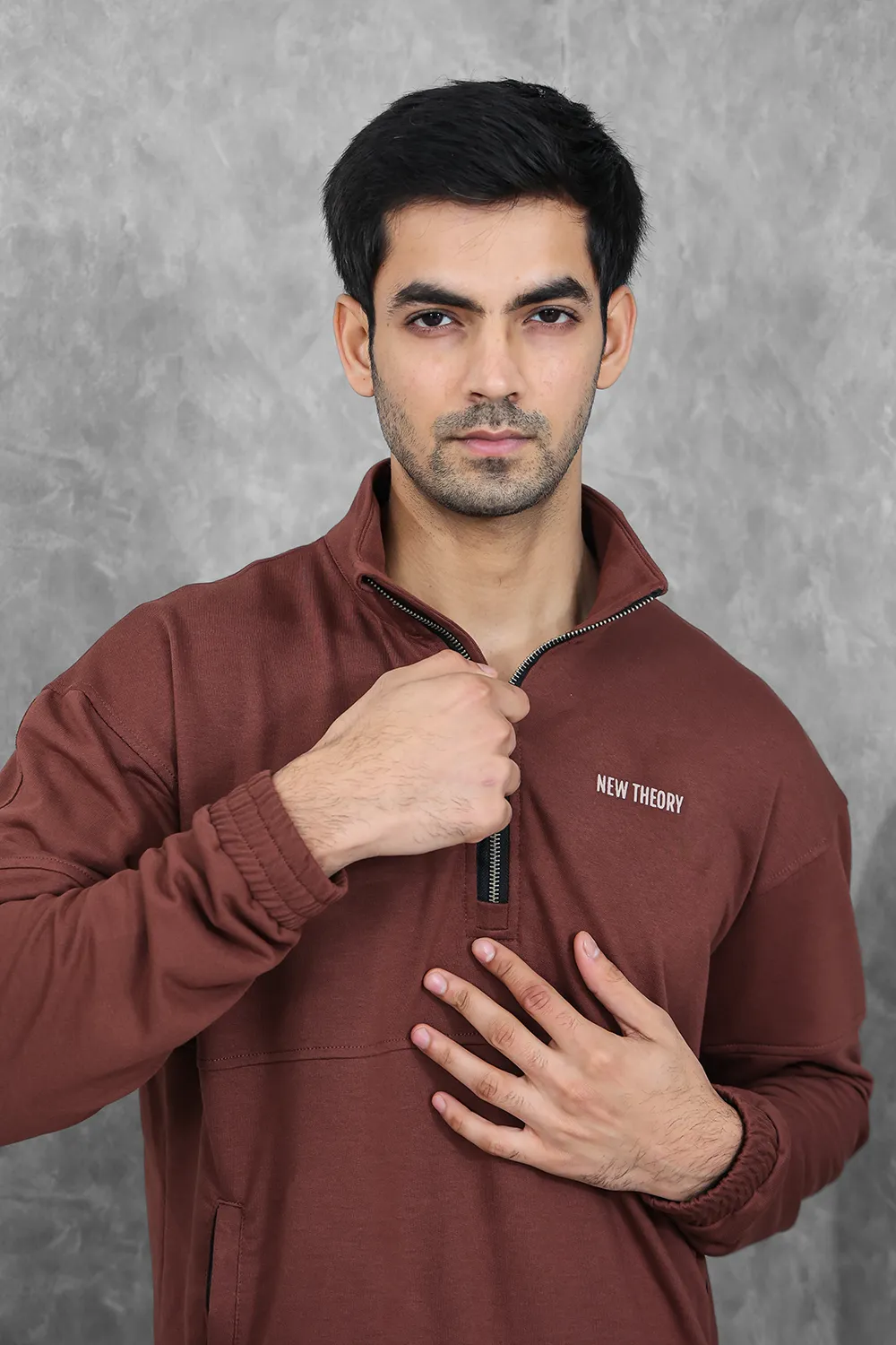 Studio Straight Fit Quarter Zip- Chocolate Brown