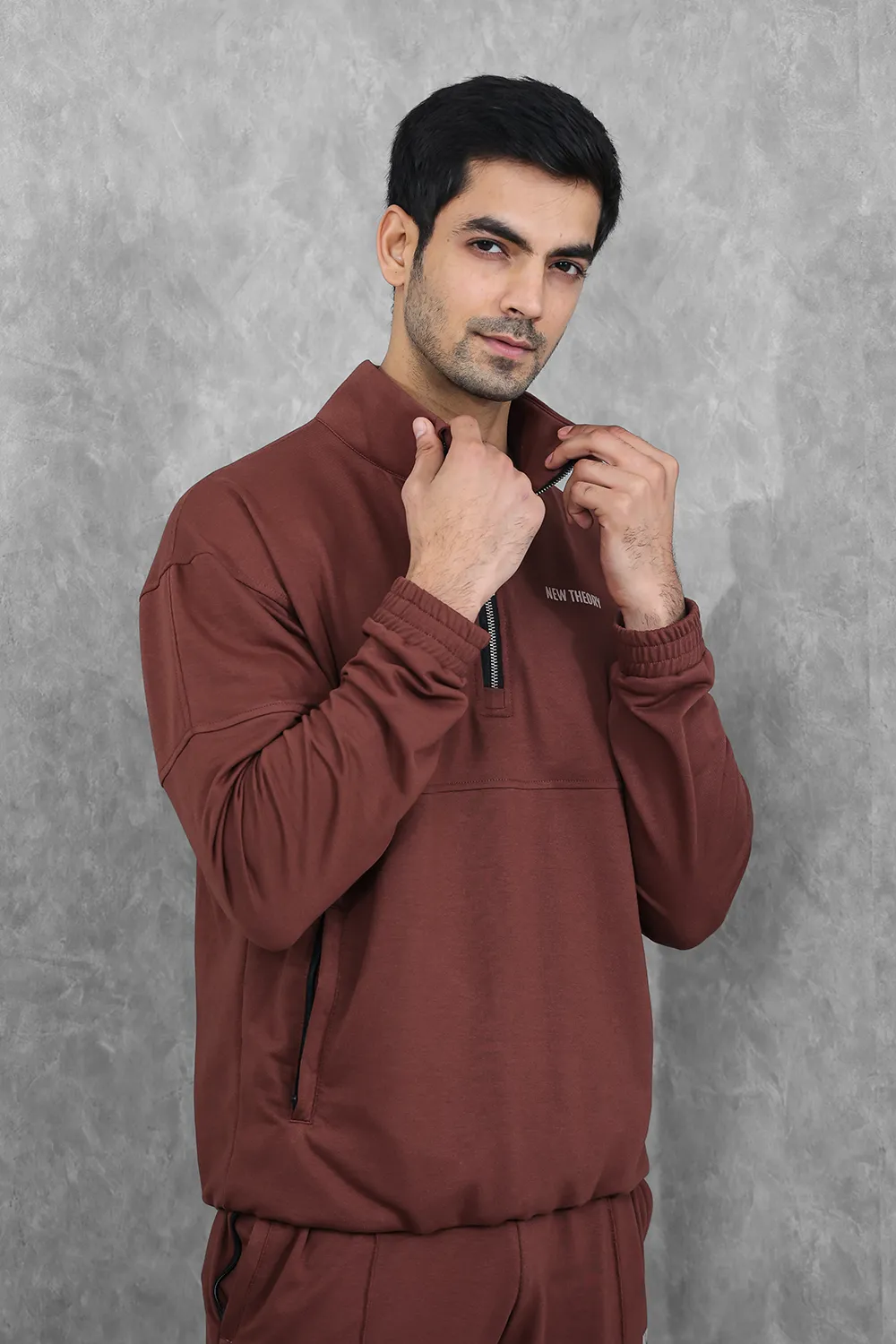 Studio Straight Fit Quarter Zip- Chocolate Brown