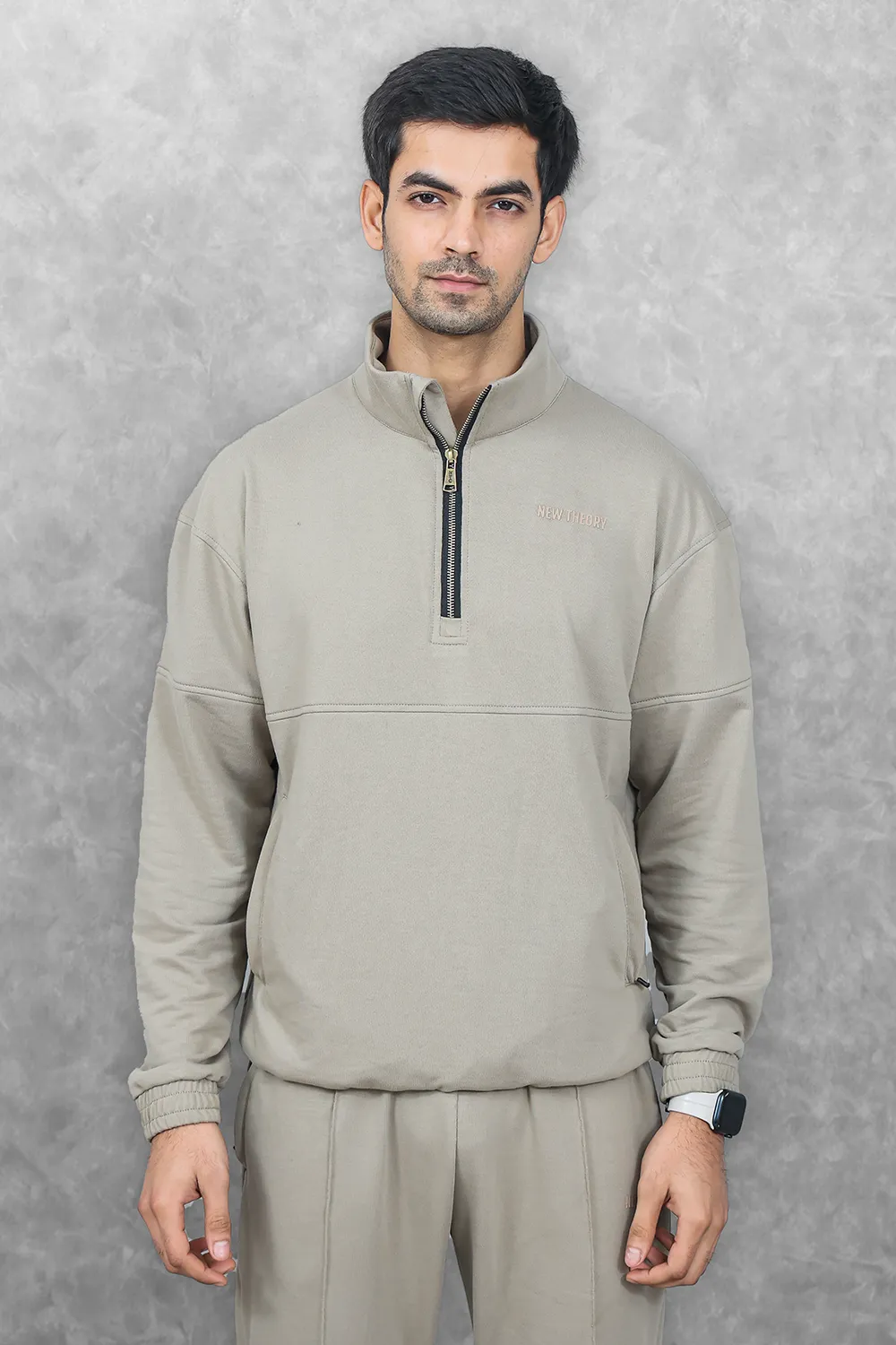 Studio Straight Fit Quarter Zip- Silver Sage