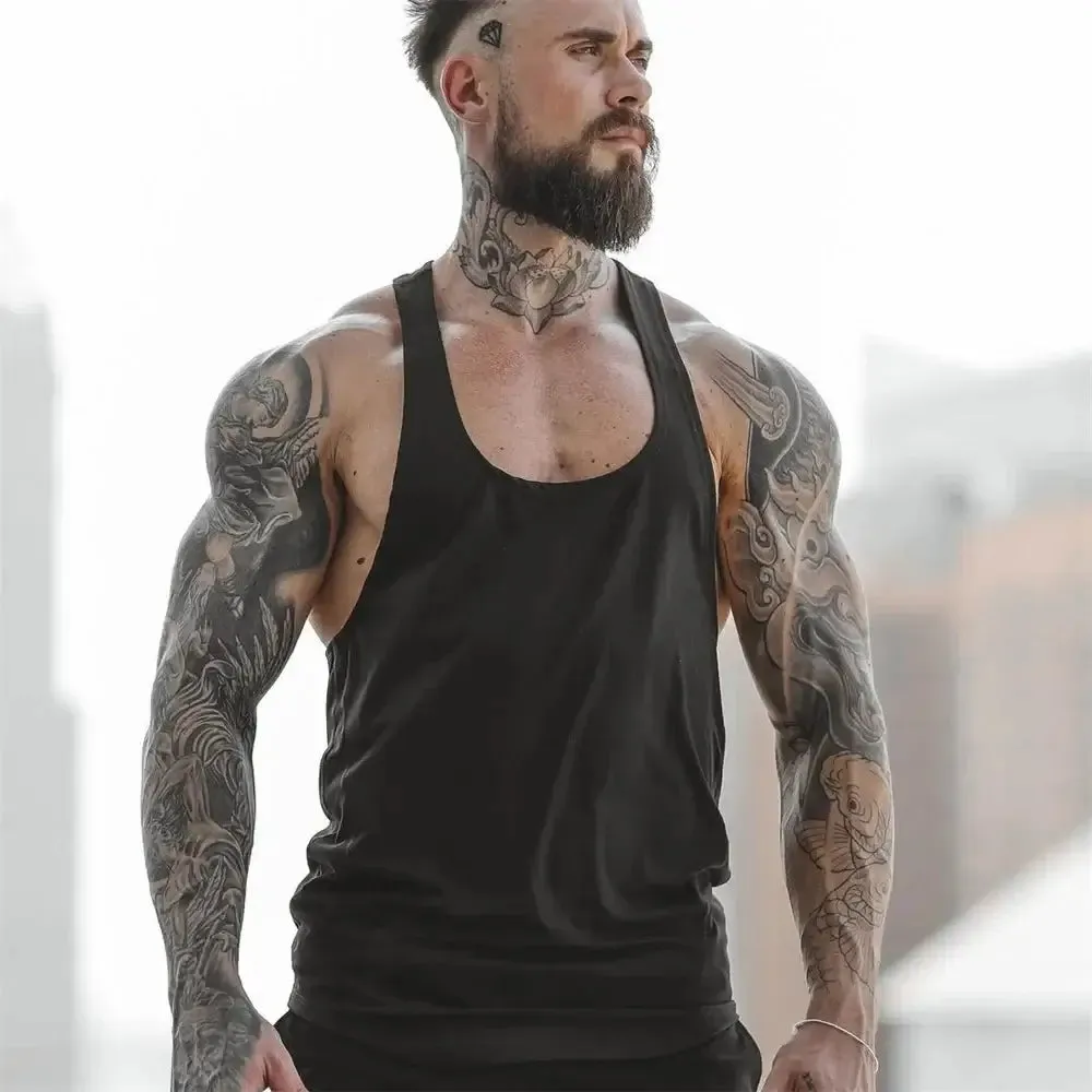 Summer Y Back Gym Stringer Tank Top Men Cotton Clothing Bodybuilding