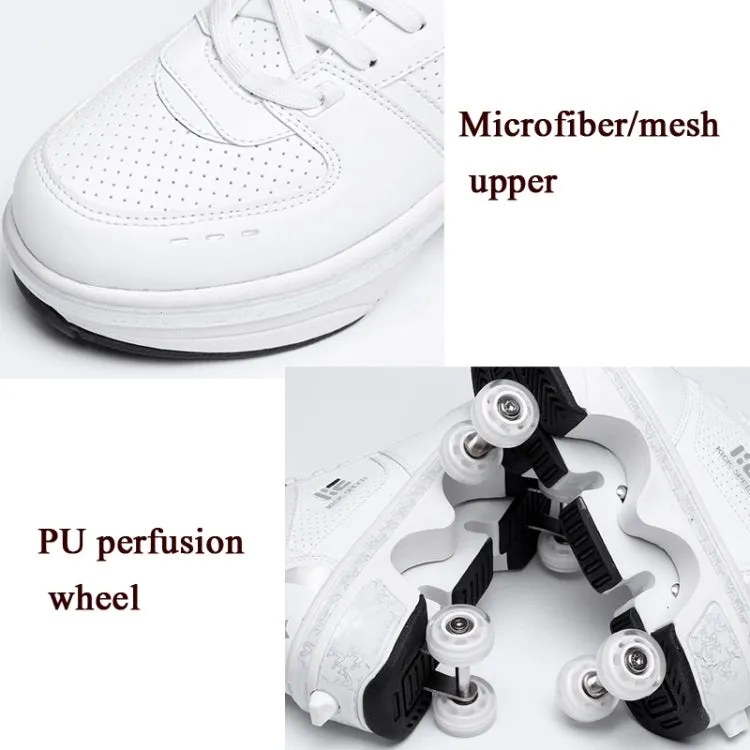 Two-Purpose Skating Shoes Deformation Shoes Double Row Rune Roller Skates Shoes, Size: 33(High-top With Light (White))