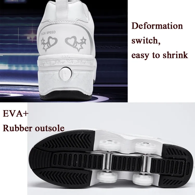 Two-Purpose Skating Shoes Deformation Shoes Double Row Rune Roller Skates Shoes, Size: 33(High-top With Light (White))