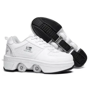 Two-Purpose Skating Shoes Deformation Shoes Double Row Rune Roller Skates Shoes, Size: 35(Low-top Without Light (White))