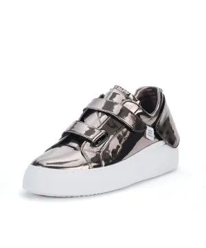 Velcro Strap Tennis Sneakers - Metal/Black