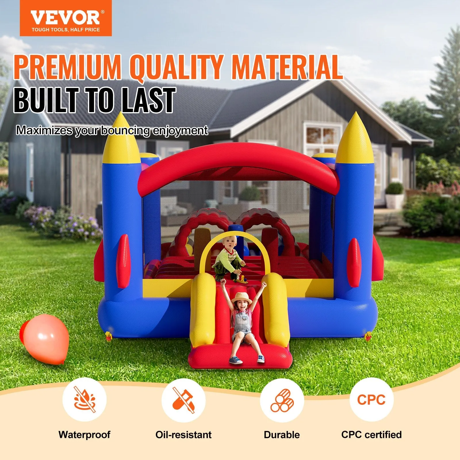 Vevor Inflatable Bounce House 160" x 94" x 96" Outdoor Playhouse Trampoline for Kid Ages 3-8 Years New