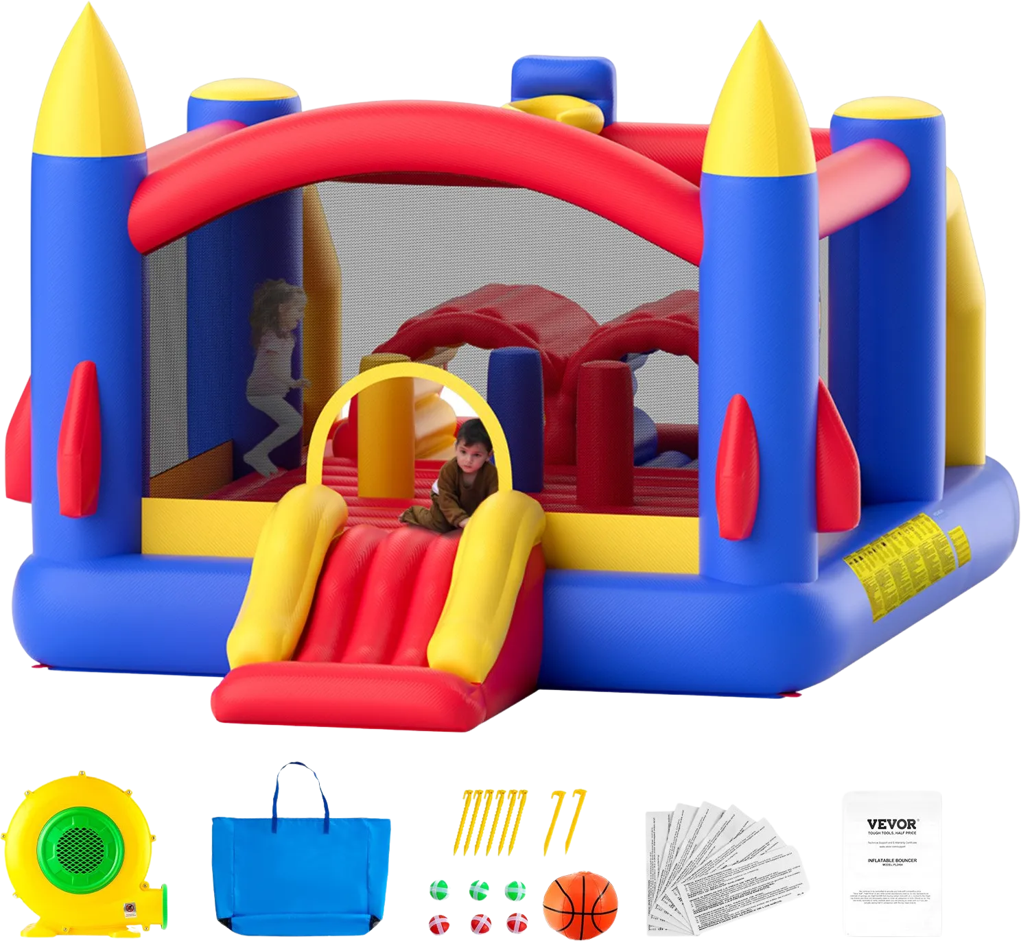 Vevor Inflatable Bounce House 160" x 94" x 96" Outdoor Playhouse Trampoline for Kid Ages 3-8 Years New