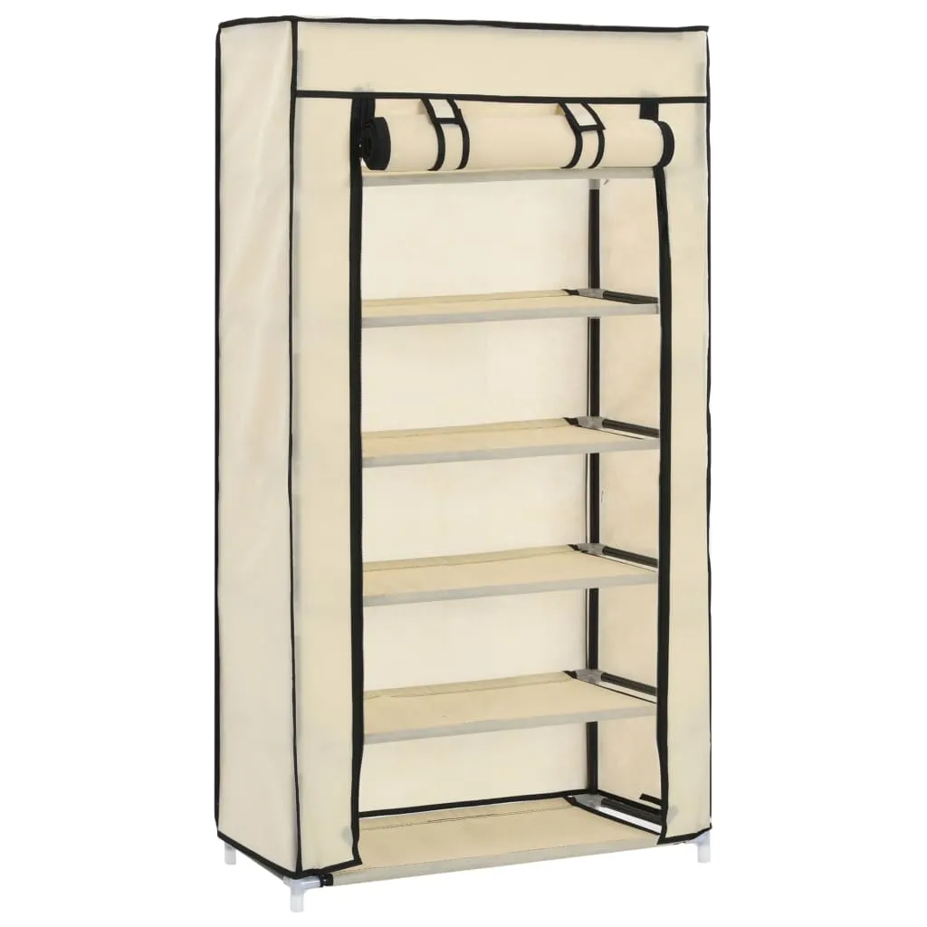 vidaXL Shoe Cabinet with Cover Cream 58x28x106 cm Fabric